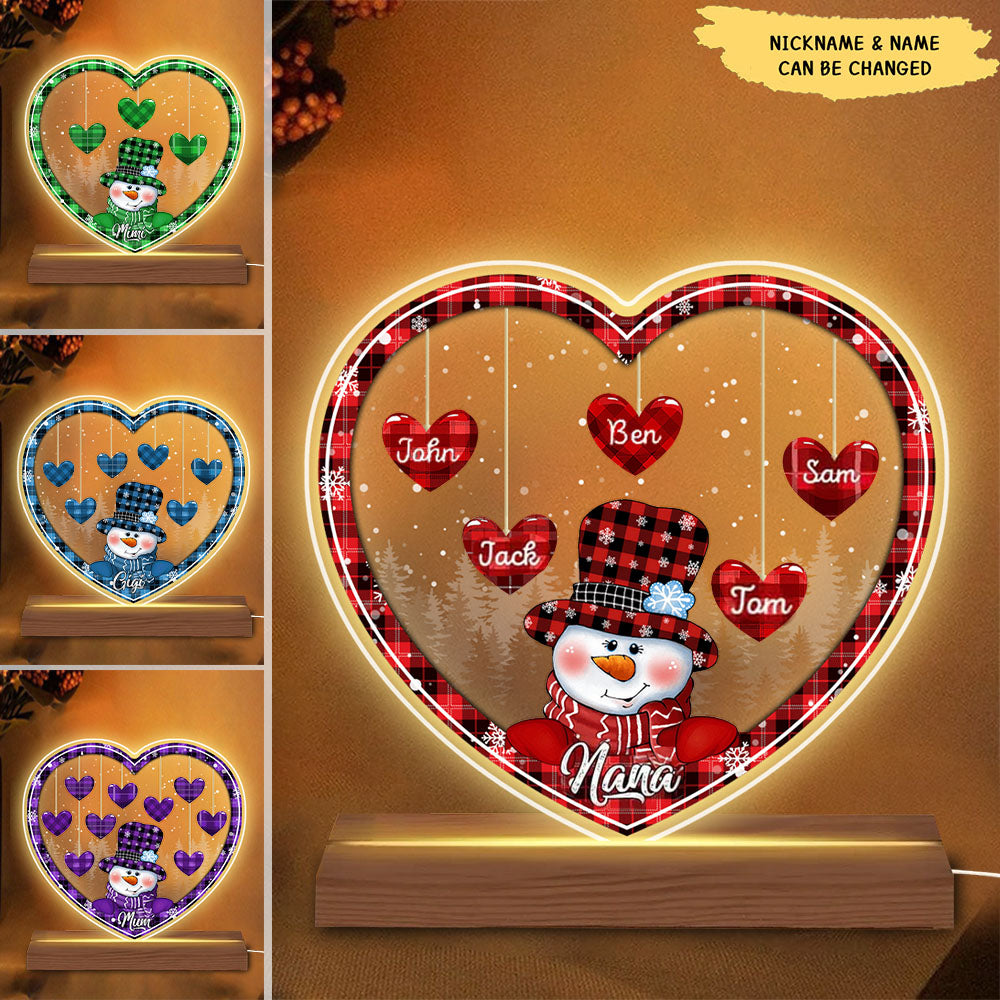Sparkling Christmas Snowman Nana Little Heart Kids Personalized LED Lamp Night Light