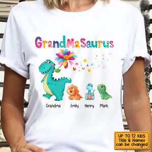 Personalized Grandmasaurus Colorful Flower T Shirt