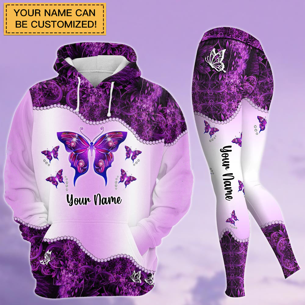 Violet Butterflies Personalized All Over Print Hoodie and Legging Set