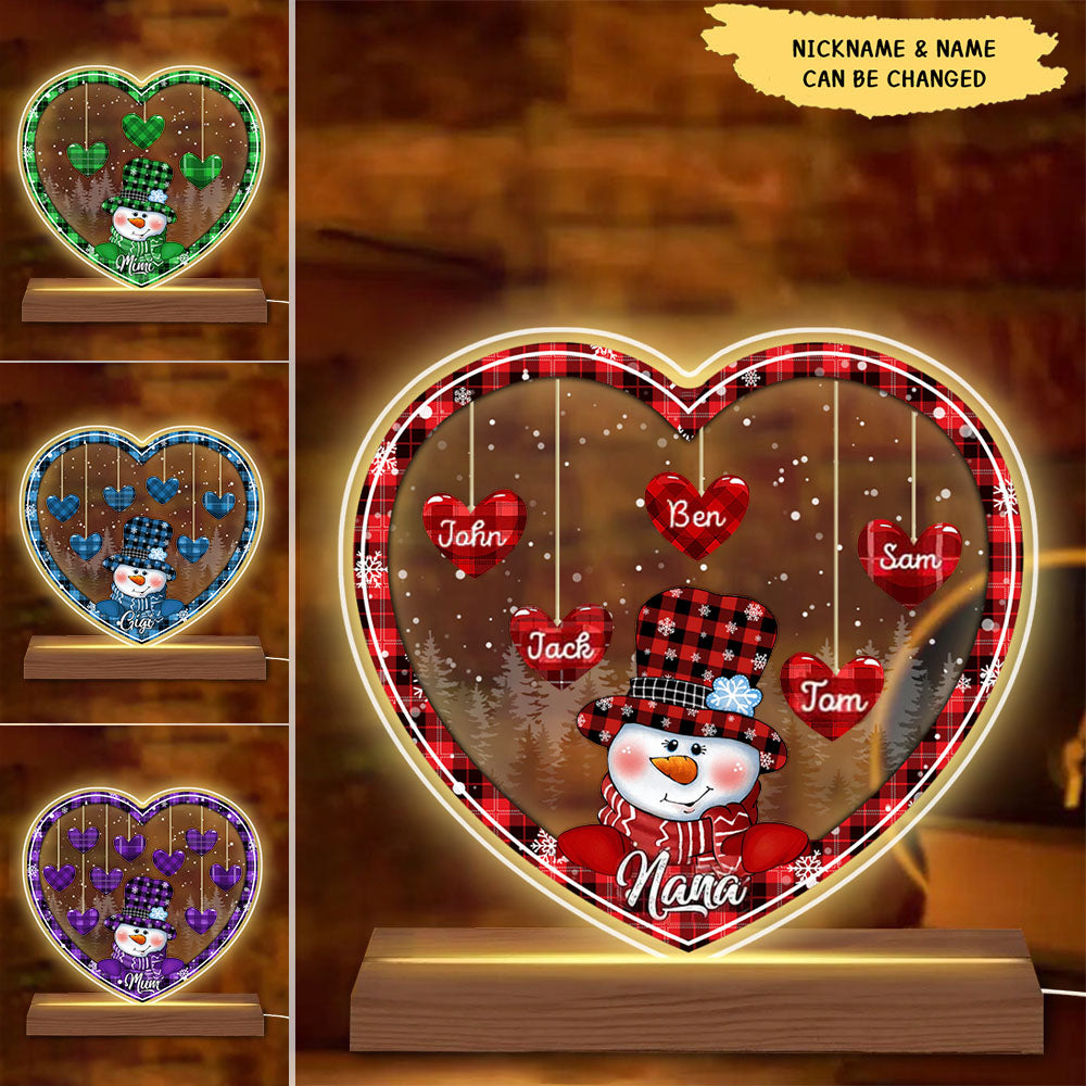 Sparkling Christmas Snowman Nana Little Heart Kids Personalized LED Lamp Night Light
