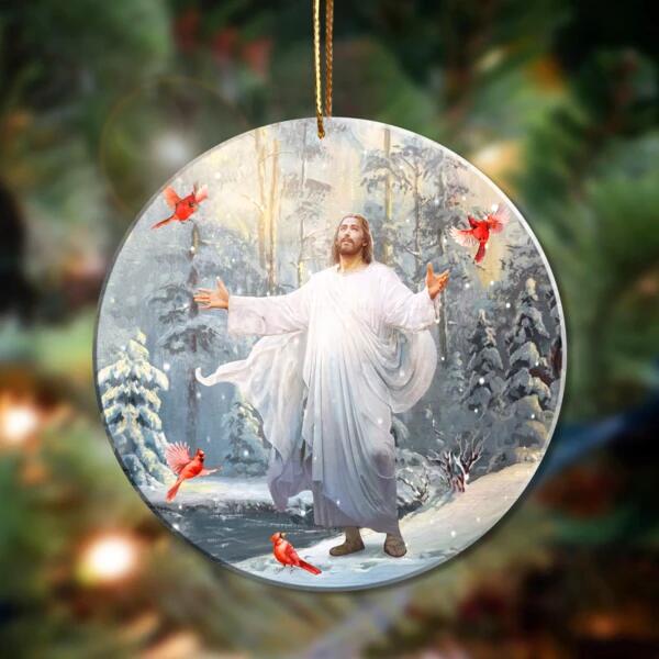 Jesus And Cardinals Ornament (Porcelain)