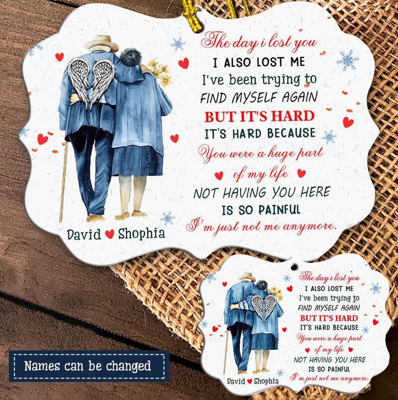 Personalized Old Couple Memorial Christmas The Day I Lost You Aluminum Ornament