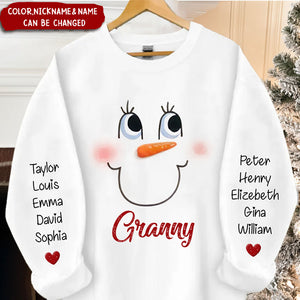 Cute Snowmy Grandma Mom Little Heart Kids Personalized Christmas Sweatshirt