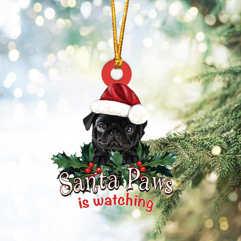 BLACK Pug 2 Christmas Car Ornament