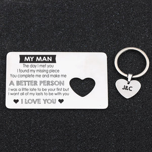 My Man You Complete Me - Wallet Card Insert and Heart Keychain Set
