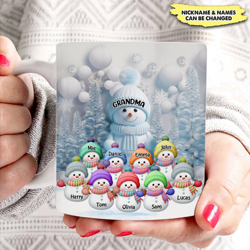 Christmas Blue Vibe Snowman Grandma Mom Colorful Kids Personalized Mug (SHIP FROM USA)