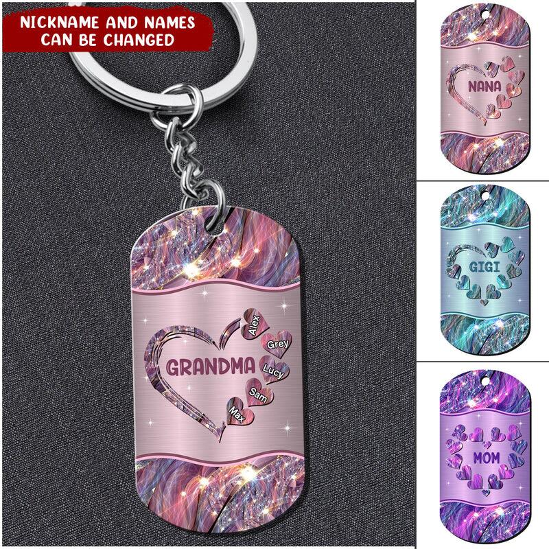 Grandma, Nana, Mimi Heart Love Grandkids Personalized Keychain