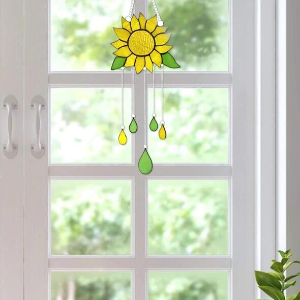 SUNFLOWER Stained Glass Wind Chime Sun Catcher Windchime