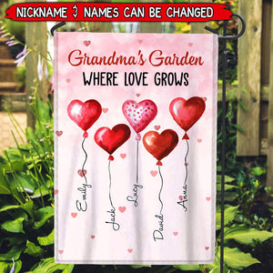 Grandma Mom's Garden Sweet Heart Balloon Kids, Where Love Grows Personalized Flag