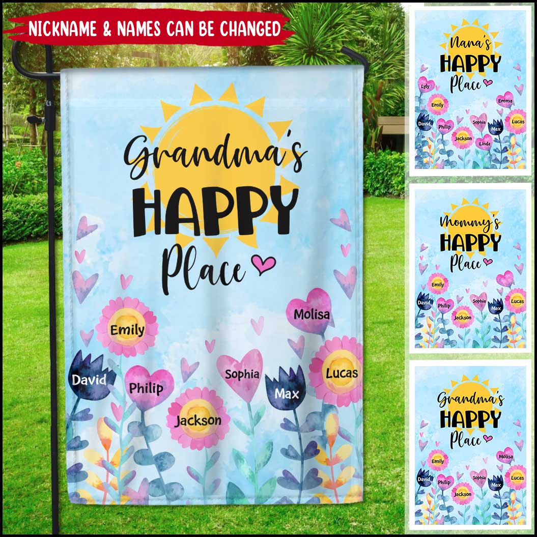 Grandma's Happy Place Personalized Garden House Flag