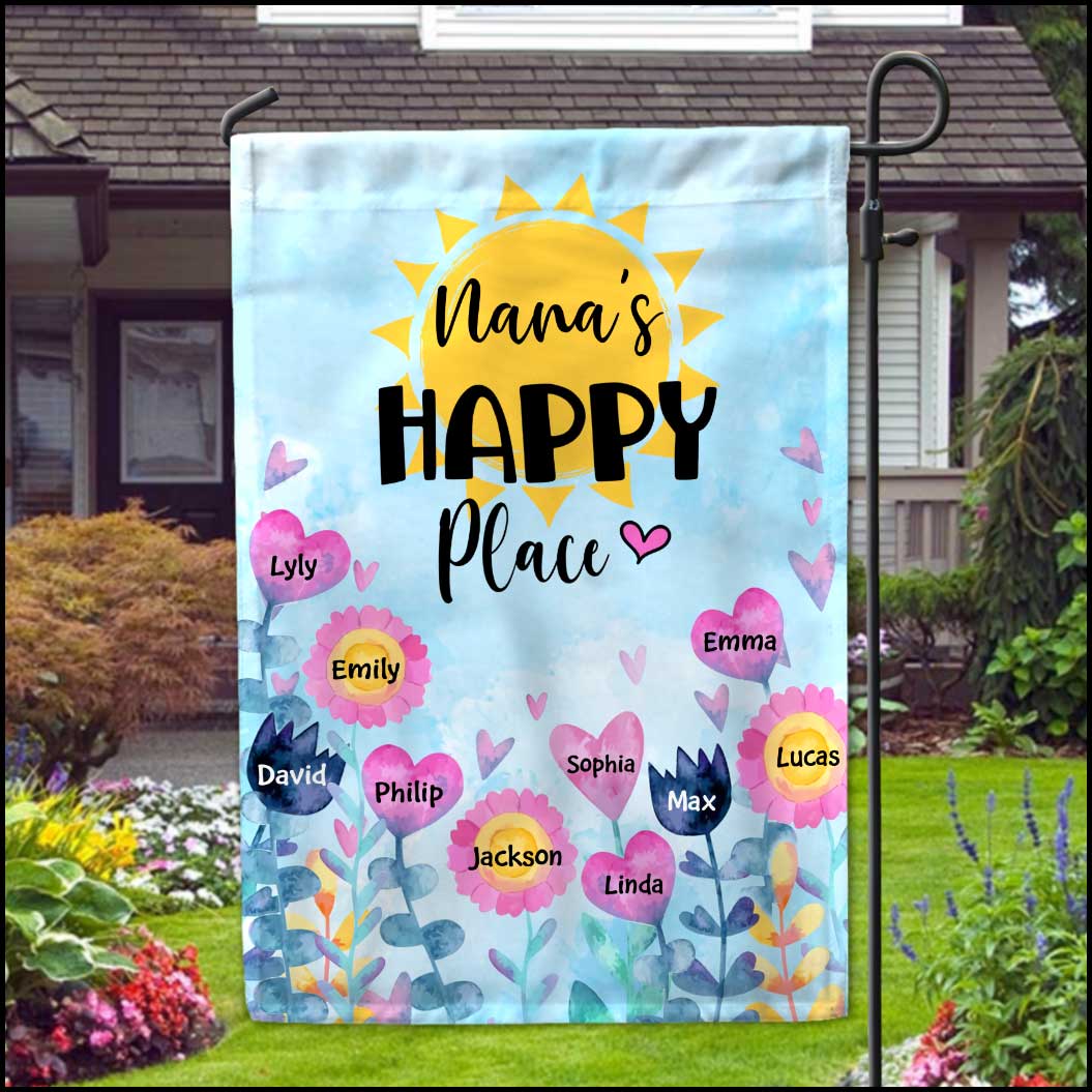 Grandma's Happy Place Personalized Garden House Flag