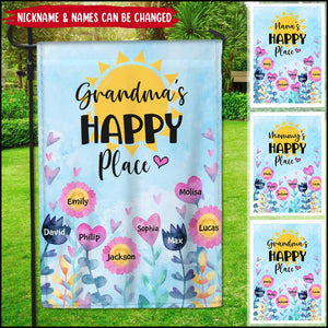 Grandma's Happy Place Personalized Garden House Flag