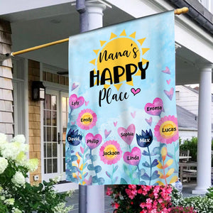 Grandma's Happy Place Personalized Garden House Flag