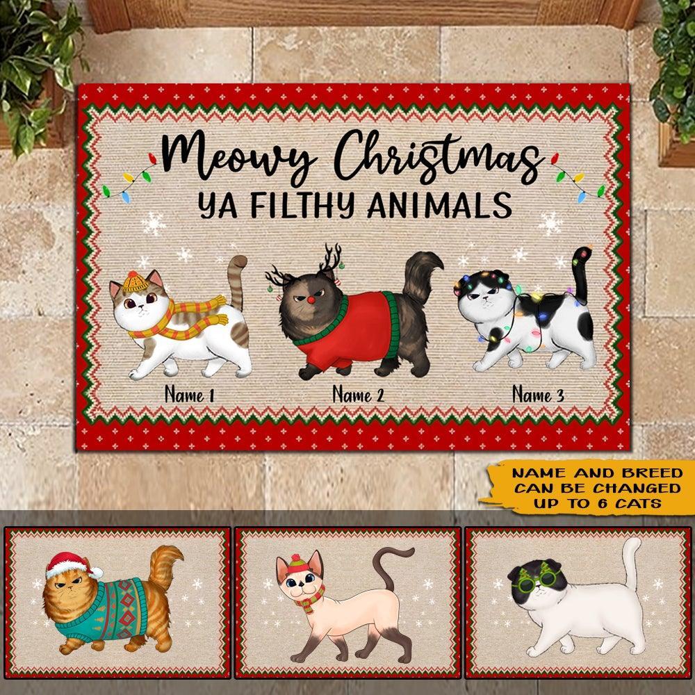 Christmas Meowy Christmas Ya Filthy Animal Personalized Doormat Gift