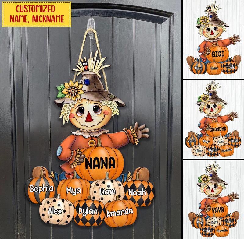 Fall Seasons, Pumpkin Grandma- Mom With Kids Personalized Wooden Sign