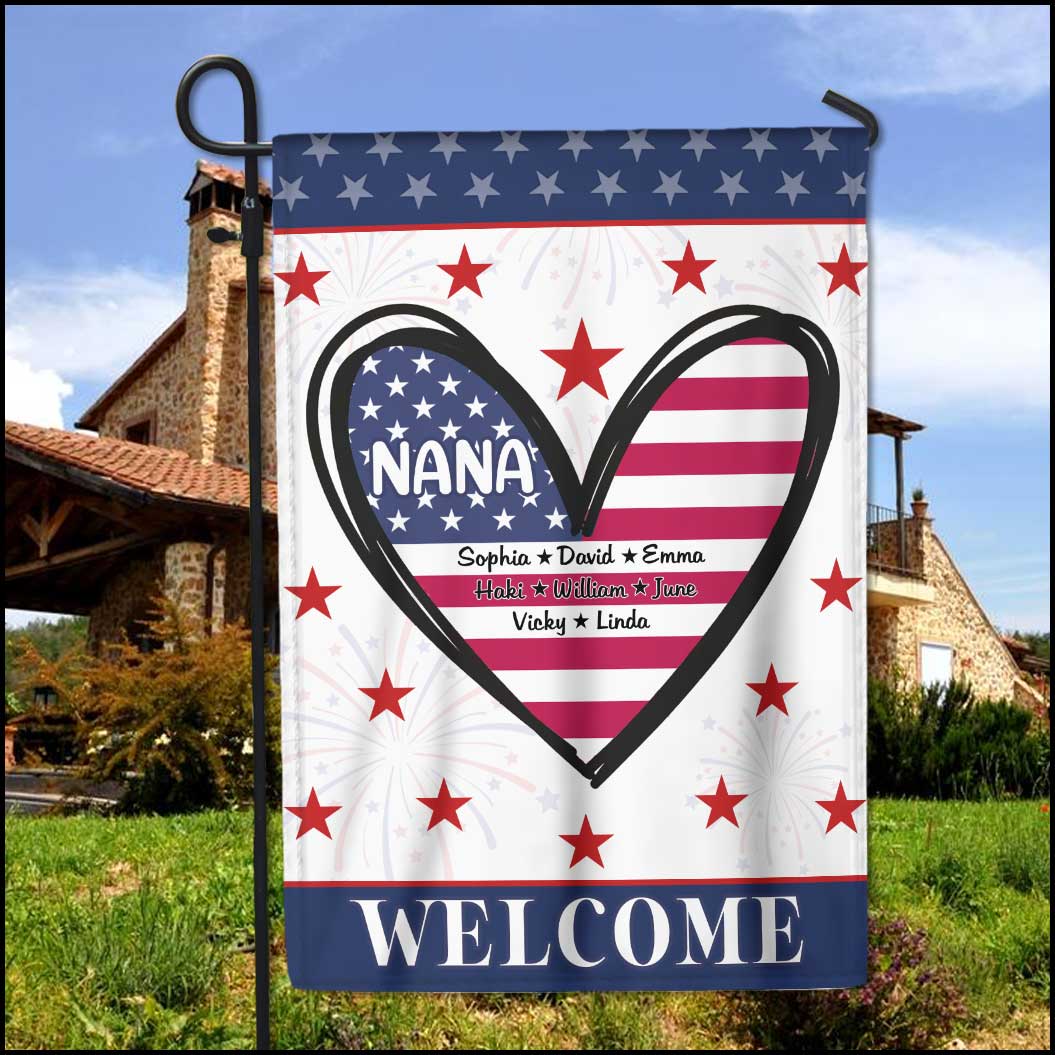 Independence Day-Nana Mom With Kids Welcome Personalized Garden Flag