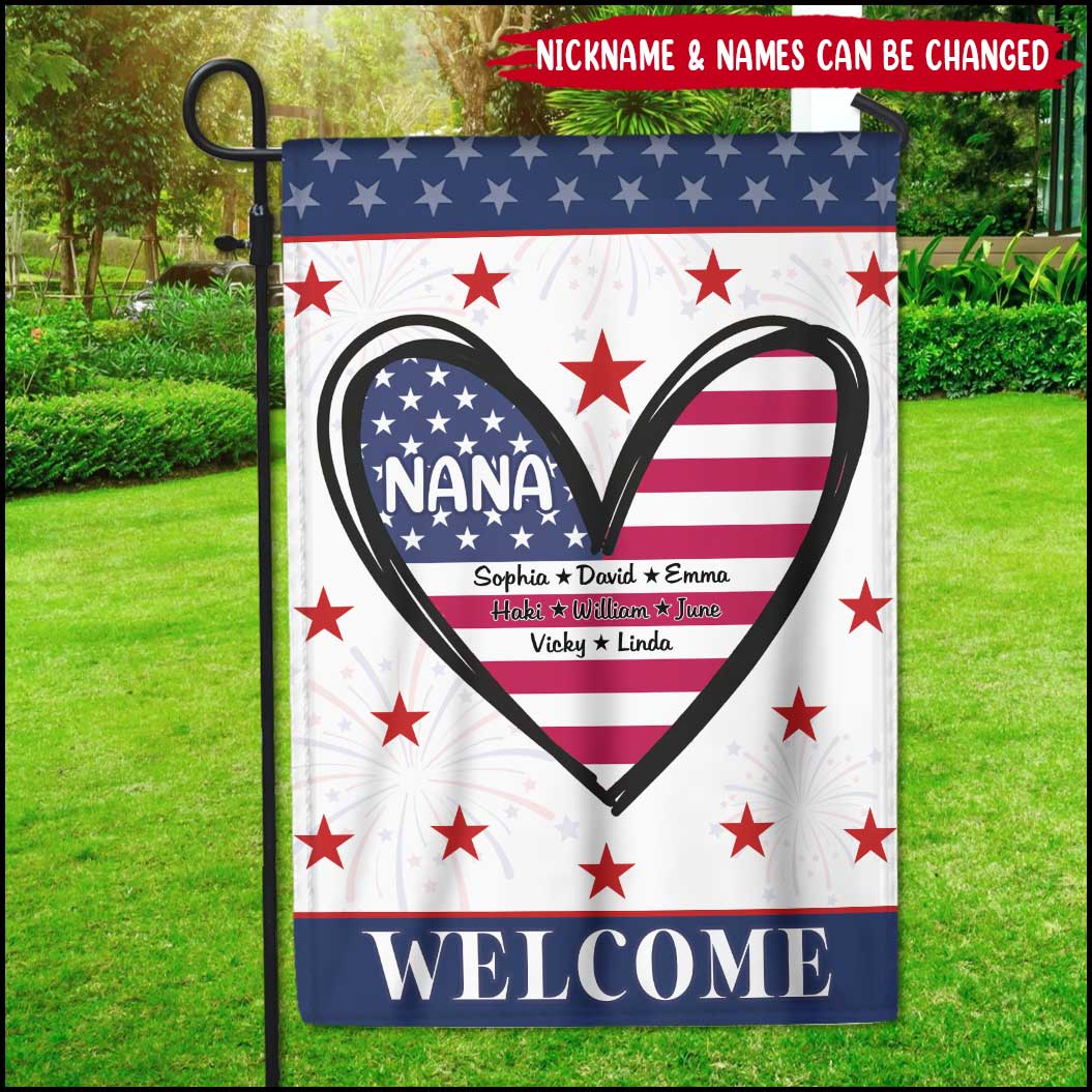 Independence Day-Nana Mom With Kids Welcome Personalized Garden Flag