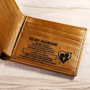 To My Husband Engraved Slim Bifold Leather Wallet