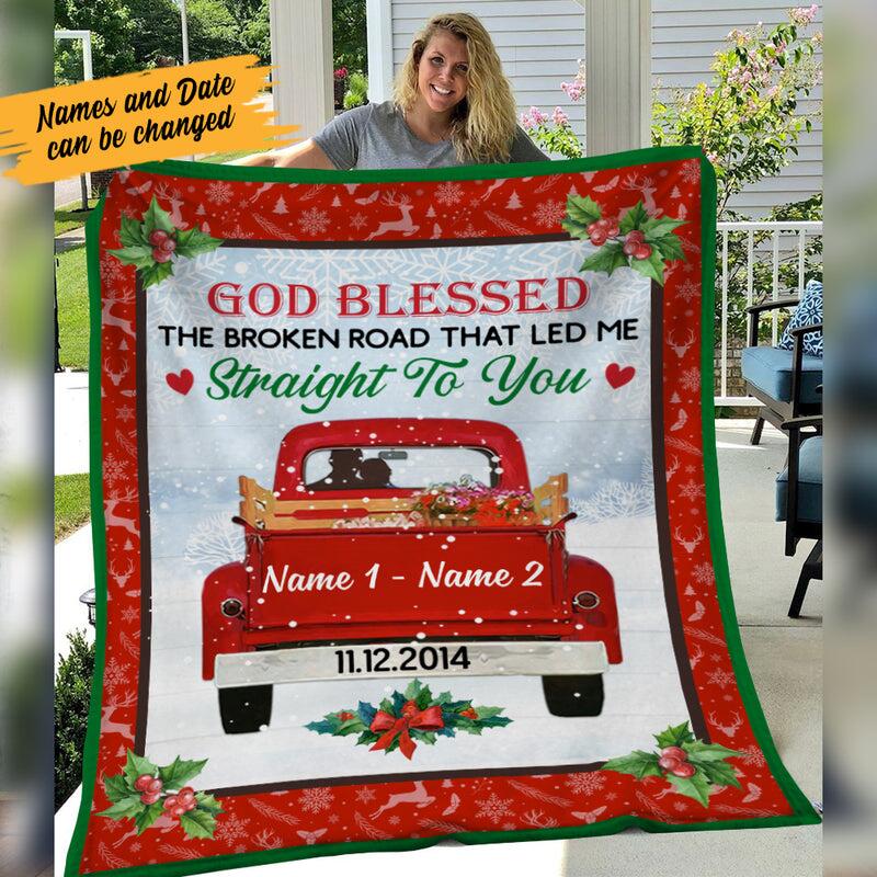 Love Couple Red Truck Christmas Blanket-Couple Gift