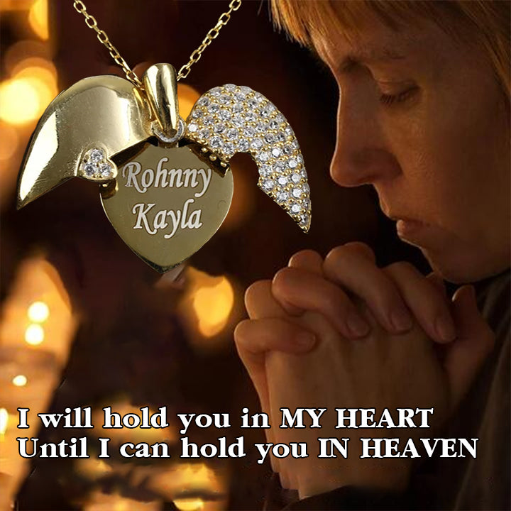 Personalized Name Opening Closing Hearts Wings Necklace