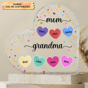 Personalized Heart-Shaped Acrylic Plaque - Gift For Grandma - Mom, Grandma And Grandkids