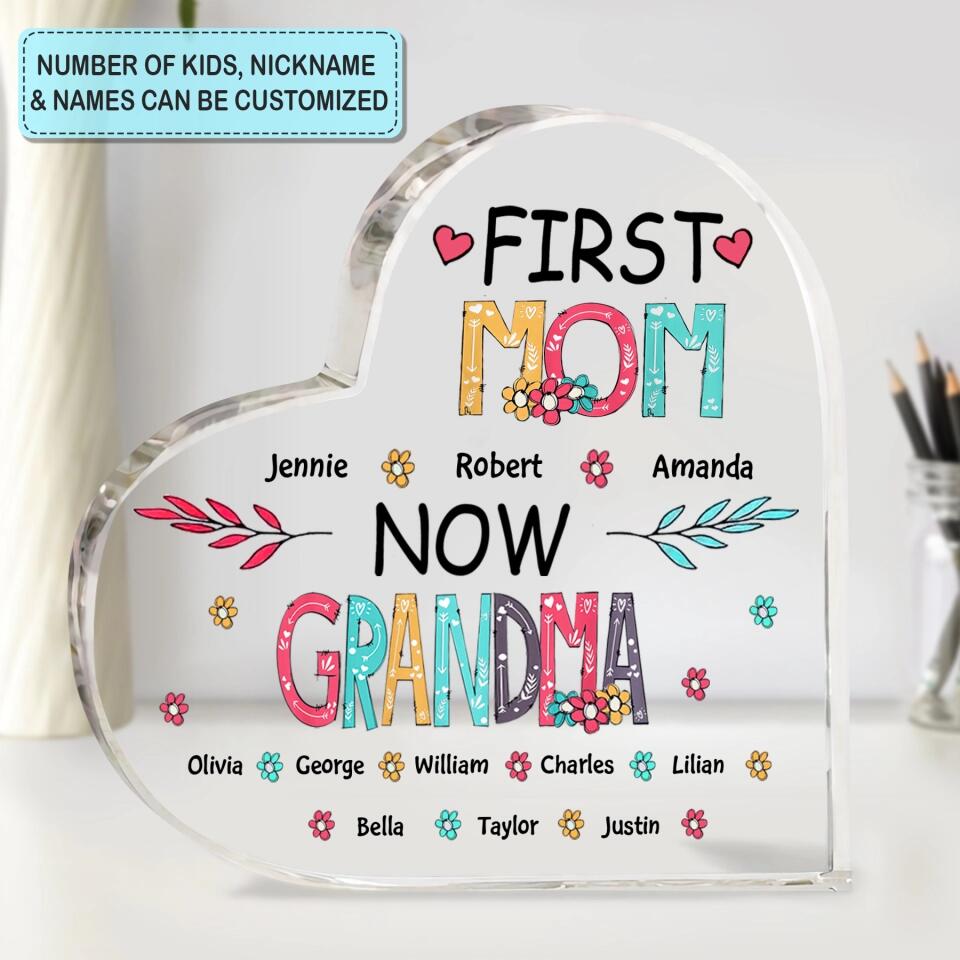 Personalized Heart Plaque - Gift For Mom & Grandma - First Mom Now Grandma