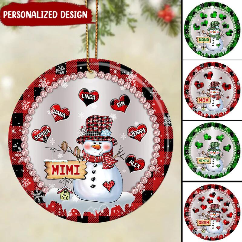 Christmas Snowman Grandma Mom Sweet Heart Kids Personalized Ornament