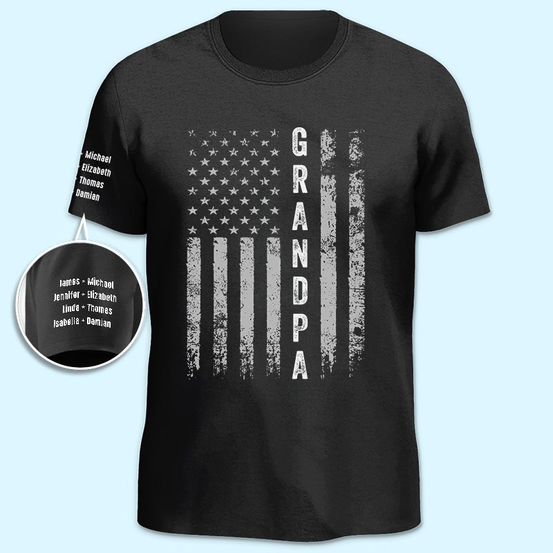 The Legend Daddy Papa - Family Personalized Custom Unisex T-Shirt With Design On Sleeve