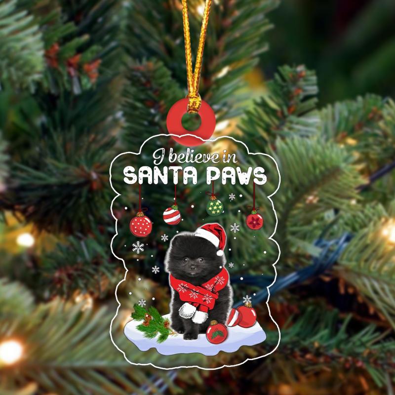 Tiny Black Pomeranian Spitz Christmas Ornament