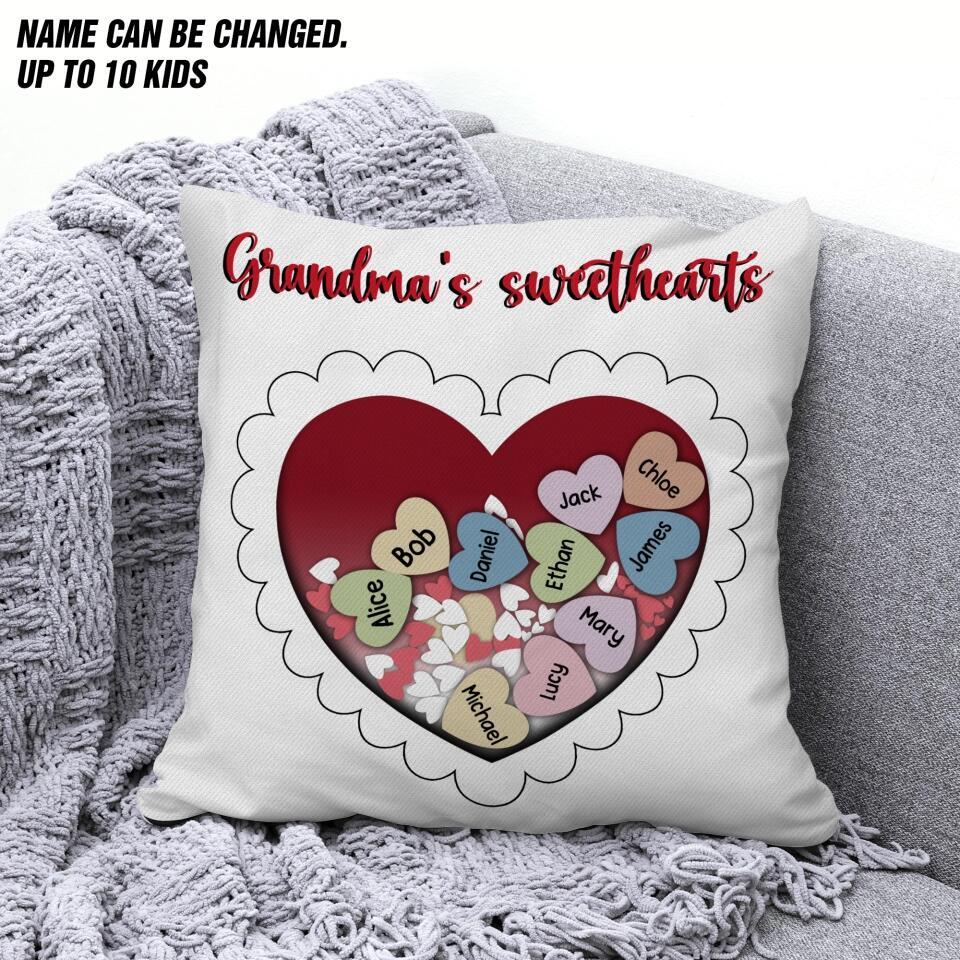 Personalized Grandma's Sweethearts & Kid's Name Printed Pillowcase