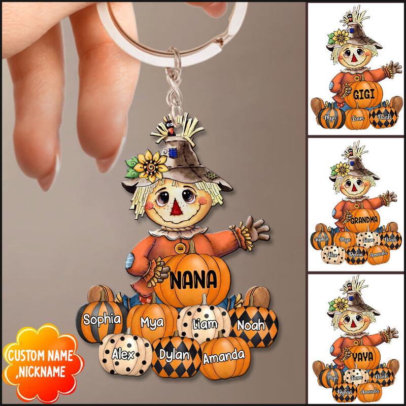 Fall Seasons, Pumpkin Grandma- Mom With Kids Personalized Keychain