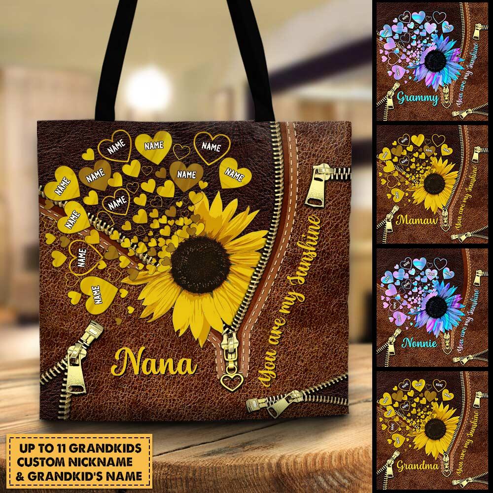 You Are My Sunshine With Grandkids Sunflower Personalized Tote Bag
