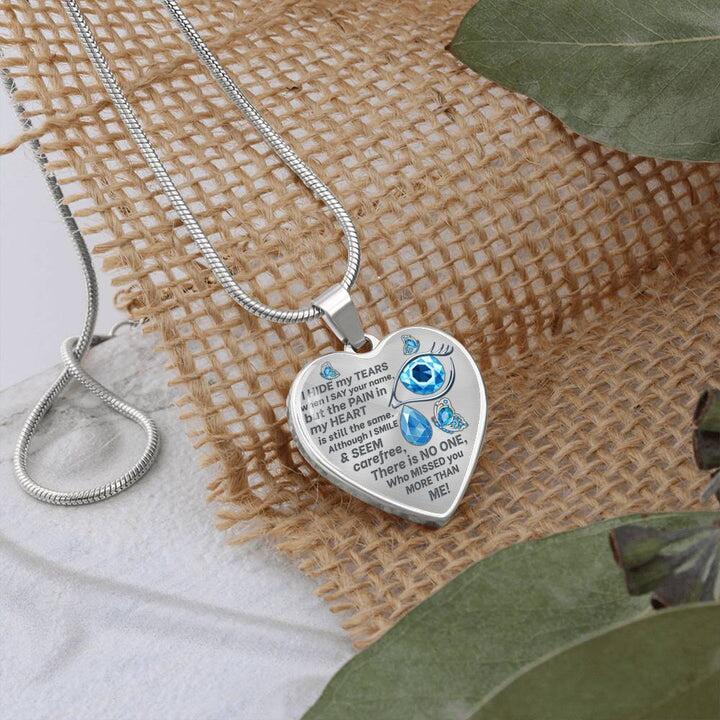 Butterfly I Hide My Tears Memorial Heart Pendant Necklace