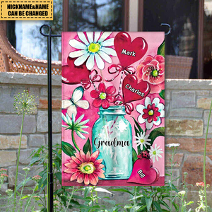 Personalized Heart Pink Bouquet Jar Decorative Garden Flags-Gift For Grandma Mom
