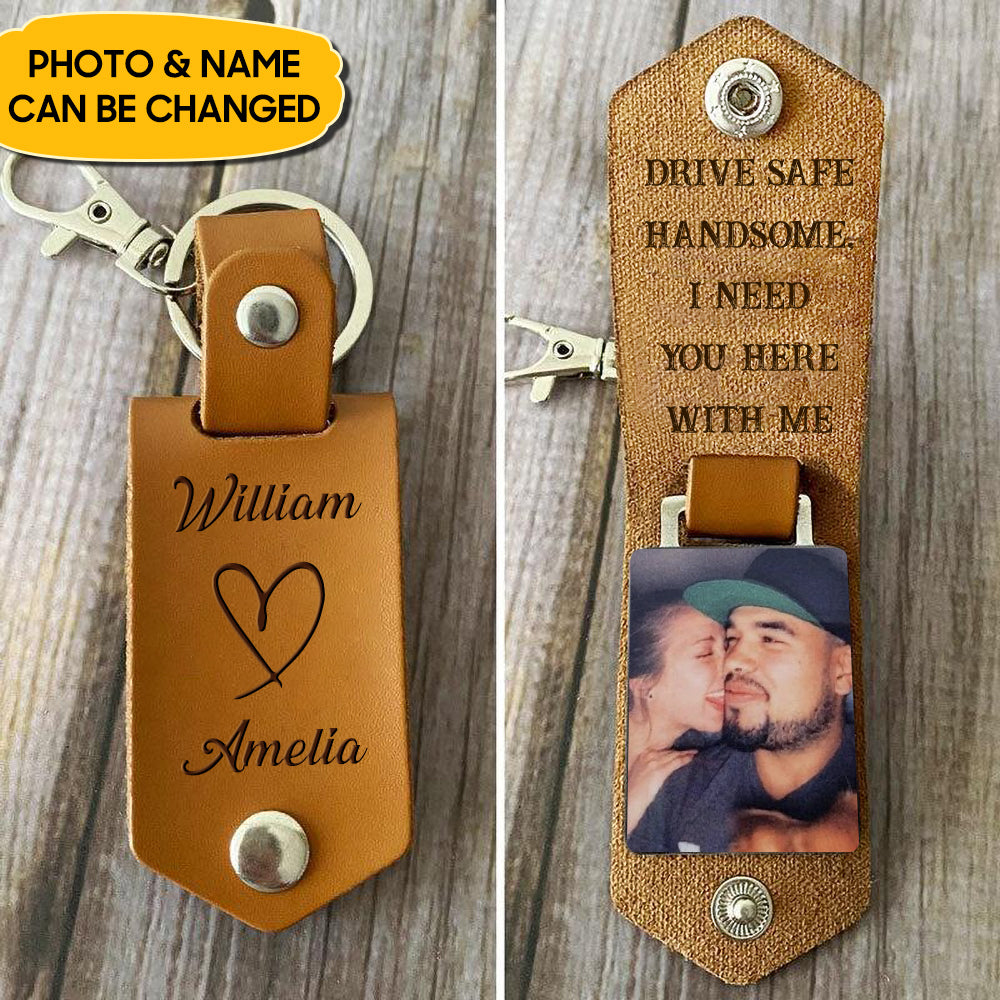 Drive Safe Personalized Leather Keychain
