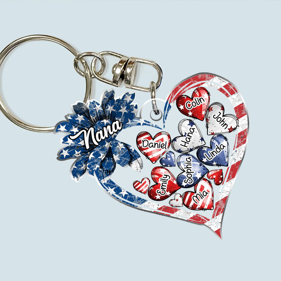 American Flag Sunflower Nana Mom Sweet Heart Kids Personalized Keychain