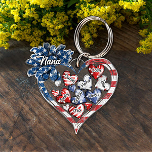 American Flag Sunflower Nana Mom Sweet Heart Kids Personalized Keychain
