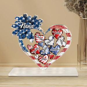 4th of July American Flag Sunflower Nana Auntie Mom Sweet Heart Kids Personalized Acrylic Plaque
