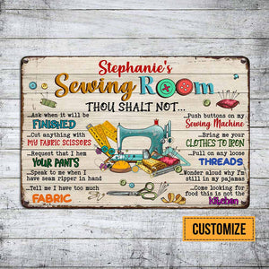 Indoor Decor Sewing Room Rules Personalized Metal Sign