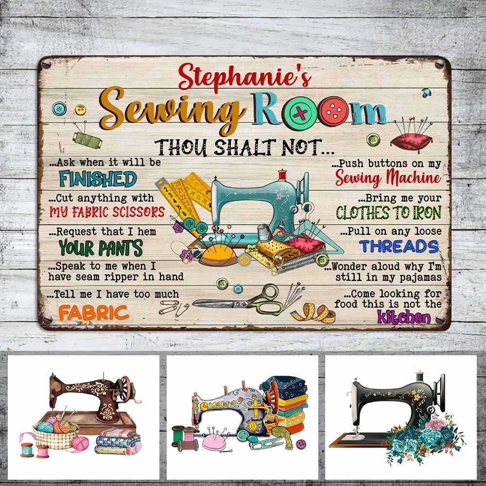 Indoor Decor Sewing Room Rules Personalized Metal Sign