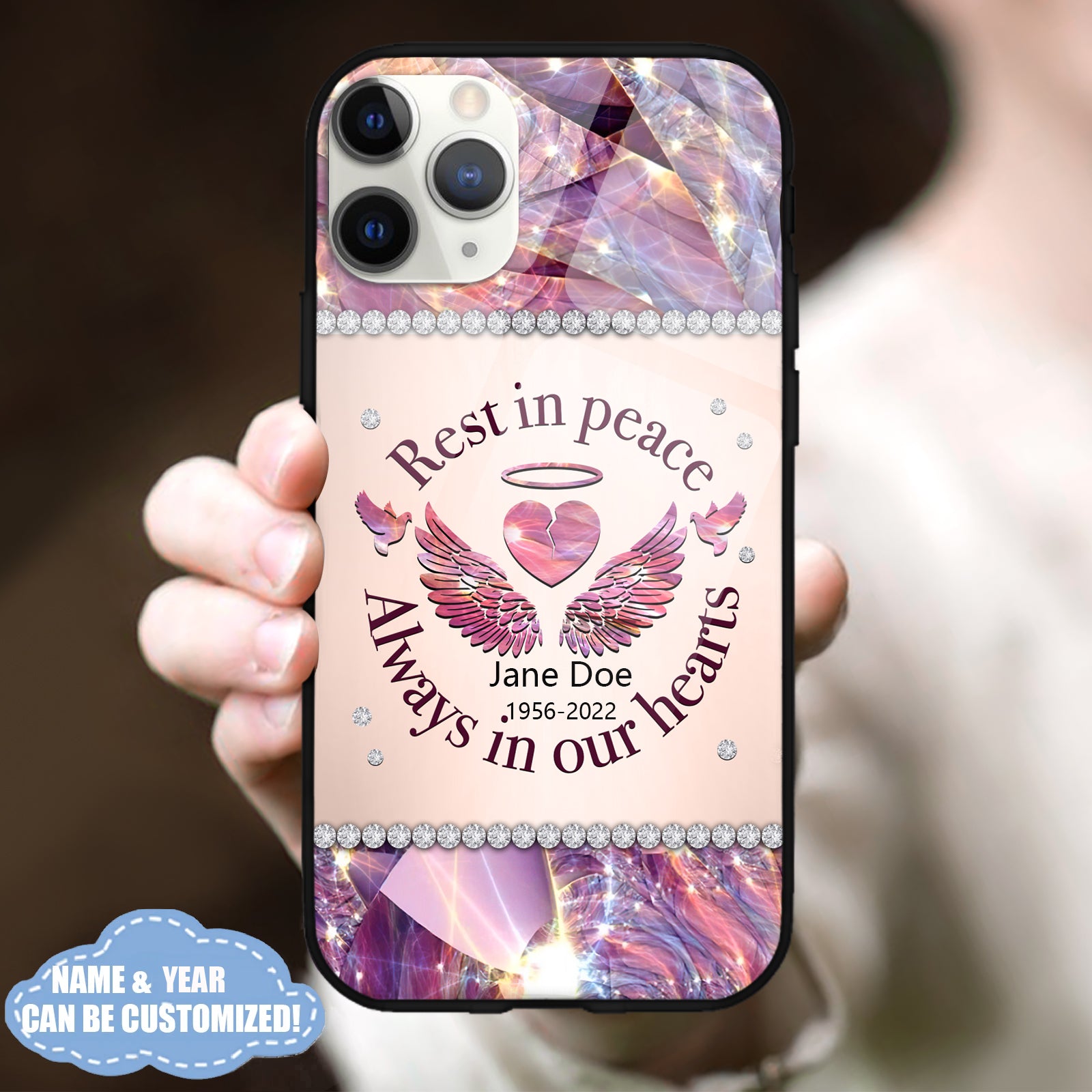 Rest In Peace Always In Our Hearts Personalized Glass Phone Case