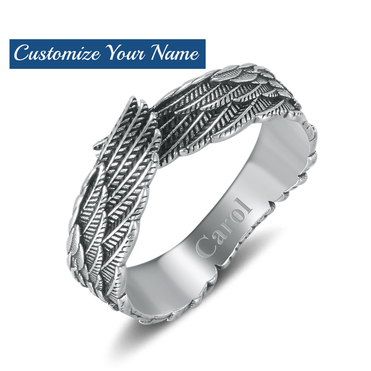 Personalized Name Angel Wing Ring