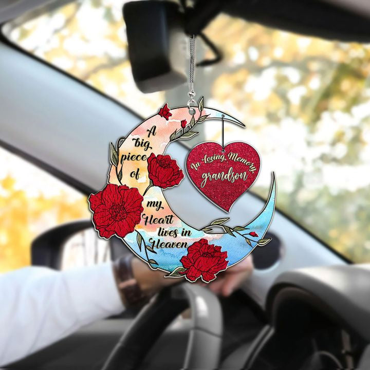 Memorial Grandson Heart Car Ornament