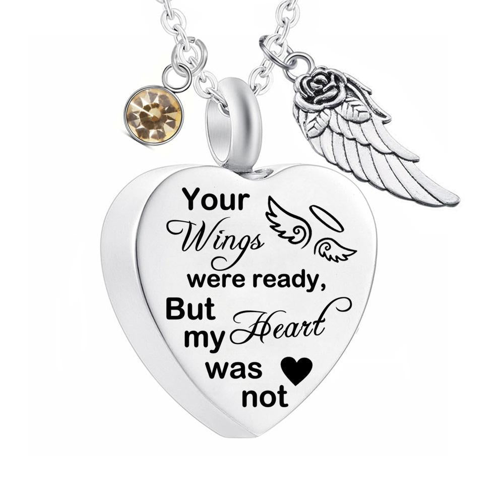 Dletay Heart Cremation Necklace for Ashes Angel Wing Urn Necklace With 12 Birthstones