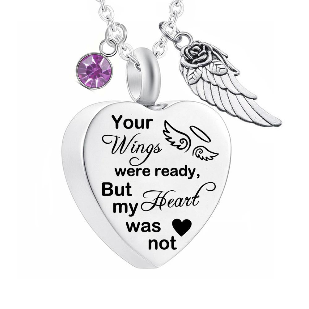 Dletay Heart Cremation Necklace for Ashes Angel Wing Urn Necklace With 12 Birthstones