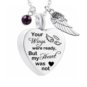 Dletay Heart Cremation Necklace for Ashes Angel Wing Urn Necklace With 12 Birthstones