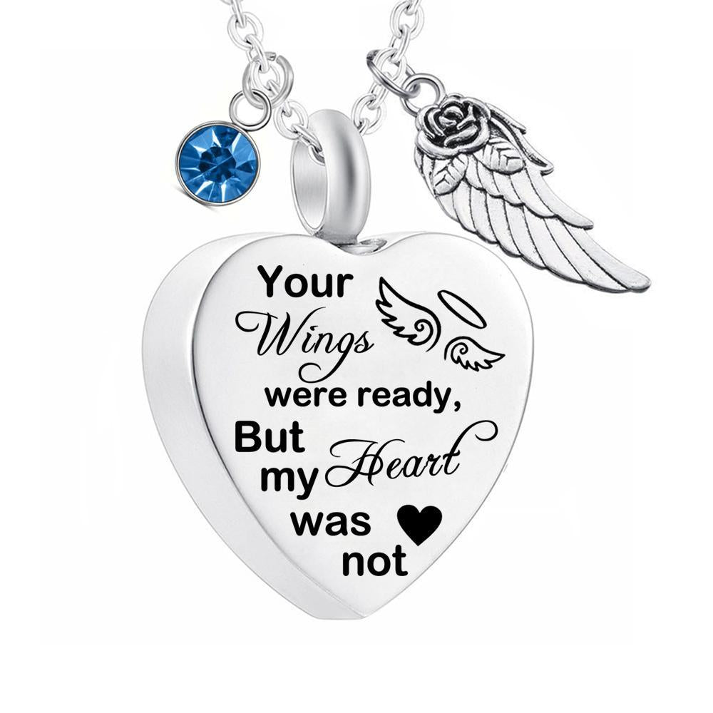 Dletay Heart Cremation Necklace for Ashes Angel Wing Urn Necklace With 12 Birthstones