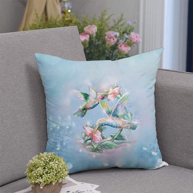 Hummingbird Flying on Sunflower Pillow Case 18*18''