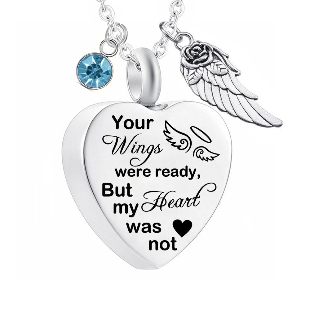 Dletay Heart Cremation Necklace for Ashes Angel Wing Urn Necklace With 12 Birthstones