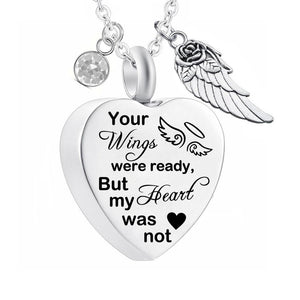 Dletay Heart Cremation Necklace for Ashes Angel Wing Urn Necklace With 12 Birthstones